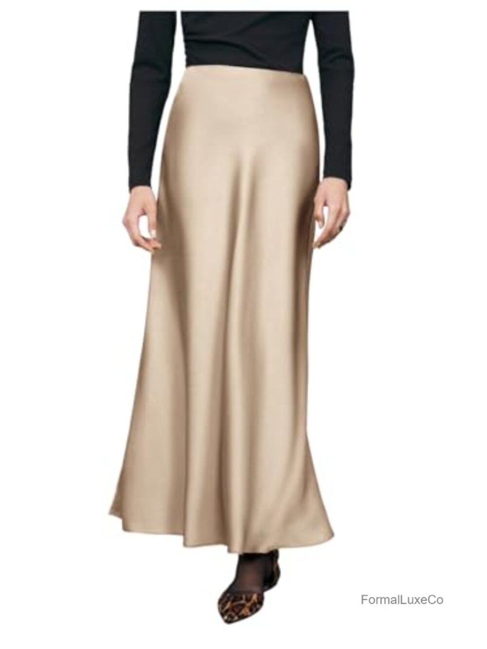 Silk Satin Maxi Skirt High Waisted Elastic Office Work Skirt for Women